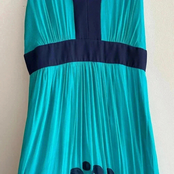 Miss Sixty Teal and Navy Blue Silk Gown Maxi Floral Dress, Size 4 - Picture 11 of 15